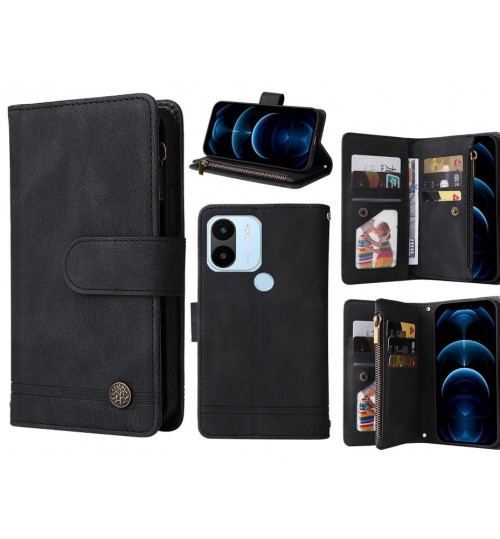 Xiaomi Redmi A2+ Case 9 Card Slots Wallet Denim Leather Case - Black