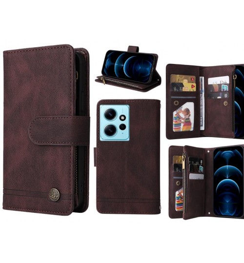 Xiaomi Redmi Note 12 4g Case 9 Card Slots Wallet Denim Leather Case - Brown