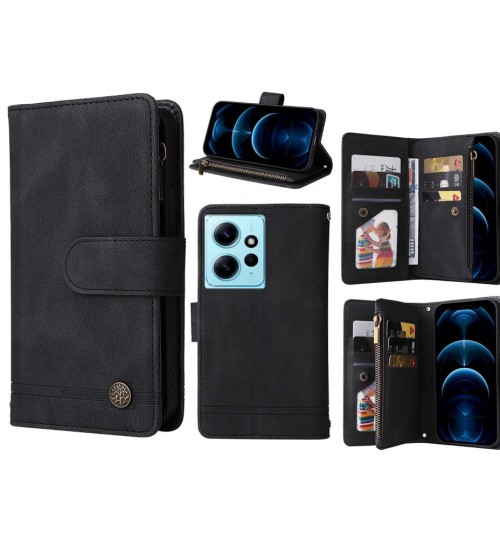 Xiaomi Redmi Note 12 4g Case 9 Card Slots Wallet Denim Leather Case - Black