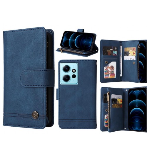 Xiaomi Redmi Note 12 4g Case 9 Card Slots Wallet Denim Leather Case - Blue