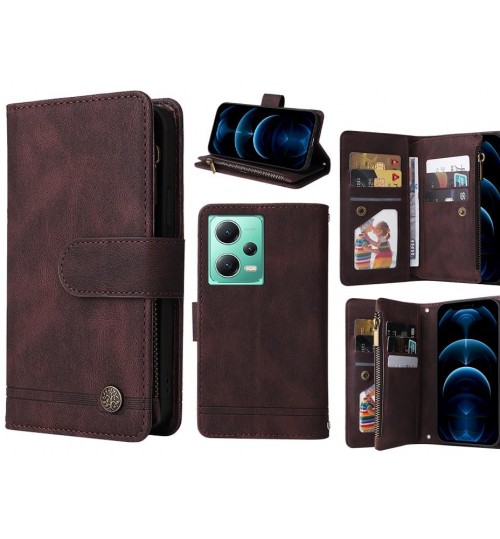 Xiaomi Redmi Note 12 5g Case 9 Card Slots Wallet Denim Leather Case - Brown
