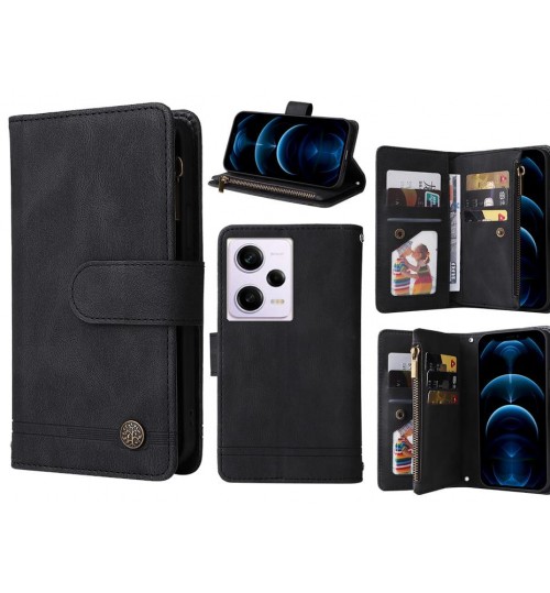 Xiaomi Redmi Note 12 Pro 5g Case 9 Card Slots Wallet Denim Leather Case - Black