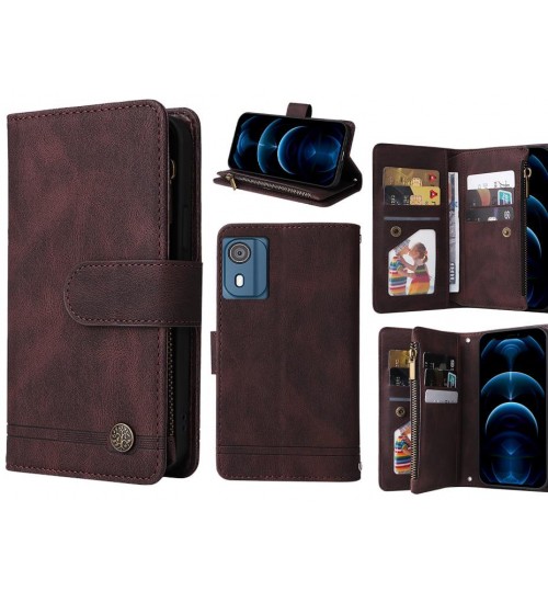 Nokia C02 Case 9 Card Slots Wallet Denim Leather Case - Brown
