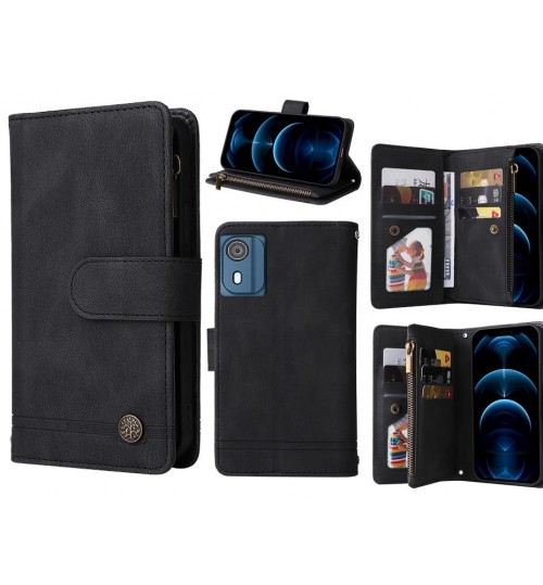 Nokia C02 Case 9 Card Slots Wallet Denim Leather Case - Black