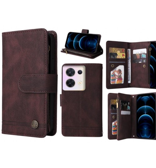 Oppo Reno 8 Case 9 Card Slots Wallet Denim Leather Case - Brown