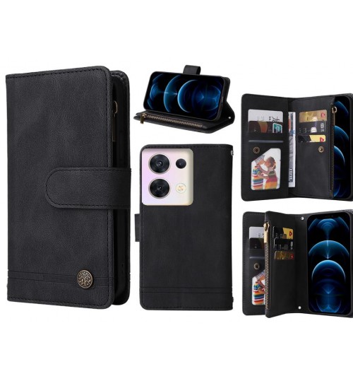 Oppo Reno 8 Case 9 Card Slots Wallet Denim Leather Case - Black