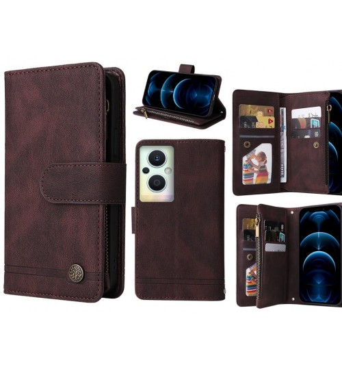 Oppo Reno 8 Lite 5g Case 9 Card Slots Wallet Denim Leather Case - Brown