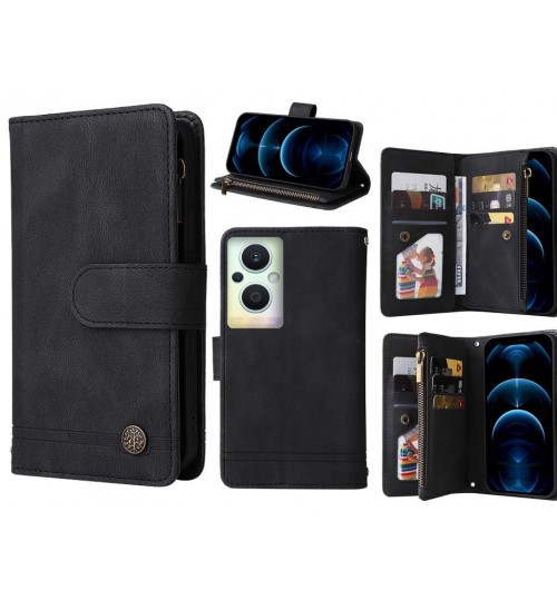 Oppo Reno 8 Lite 5g Case 9 Card Slots Wallet Denim Leather Case - Black