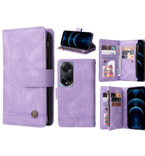 Oppo Reno A98 5g Case 9 Card Slots Wallet Denim Leather Case - Purple