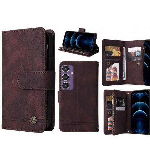 Samsung Galaxy S23 Fe Case 9 Card Slots Wallet Denim Leather Case - Brown
