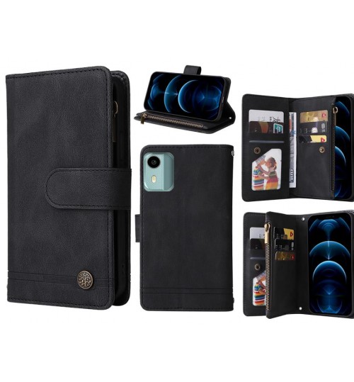 Nokia C12 Case 9 Card Slots Wallet Denim Leather Case - Black