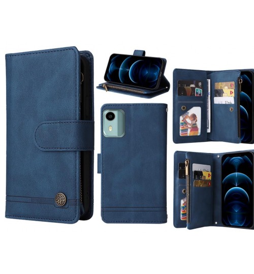 Nokia C12 Case 9 Card Slots Wallet Denim Leather Case - Blue