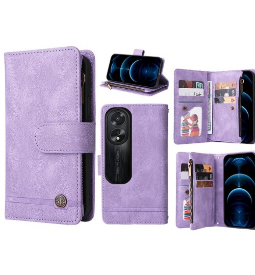 Oppo A38 Case 9 Card Slots Wallet Denim Leather Case - Purple