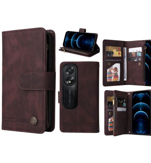 Oppo A38 Case 9 Card Slots Wallet Denim Leather Case - Brown