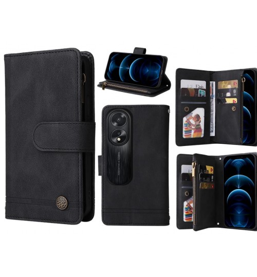 Oppo A38 Case 9 Card Slots Wallet Denim Leather Case - Black