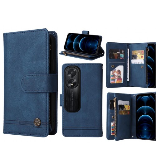 Oppo A38 Case 9 Card Slots Wallet Denim Leather Case - Blue