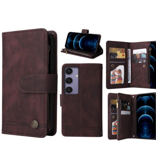 Samsung Galaxy S24 Case 9 Card Slots Wallet Denim Leather Case - Brown