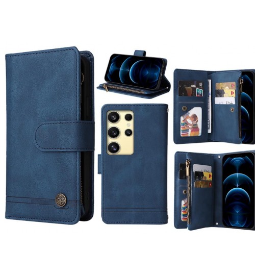 Samsung Galaxy S24 Ultra Case 9 Card Slots Wallet Denim Leather Case - Blue