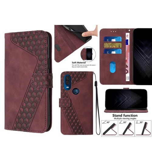 Motorola One Vision Case Wallet Premium Pu Leather Cover - Red
