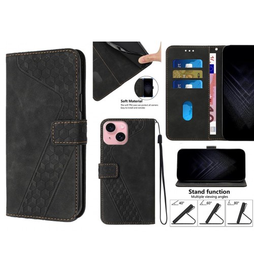 Iphone 15 Case Wallet Premium Pu Leather Cover - Black