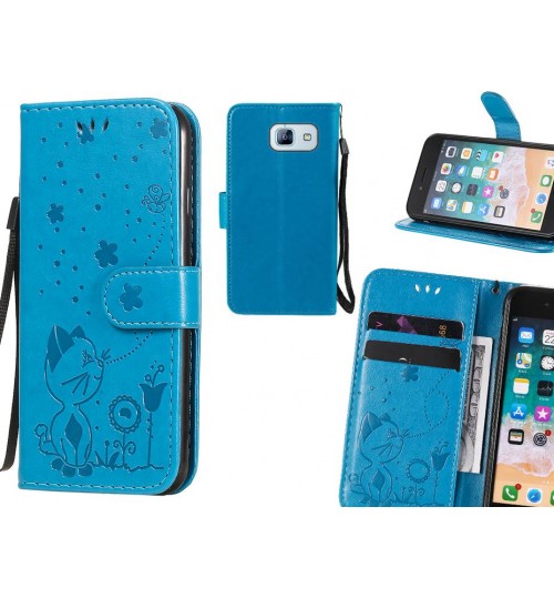 Galaxy A8 2016 Case Embossed Wallet Leather Case - Blue