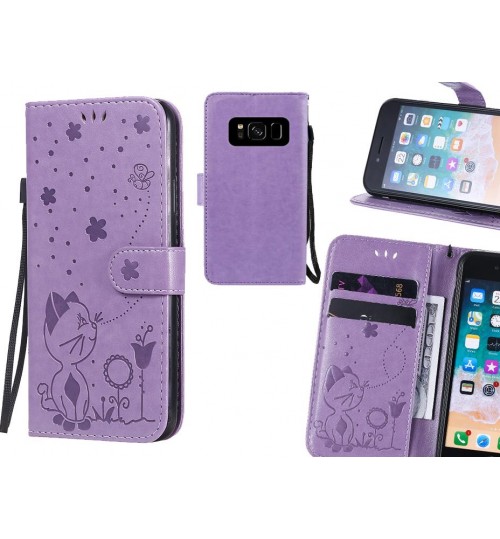 Galaxy S8 Case Embossed Wallet Leather Case - Pruple