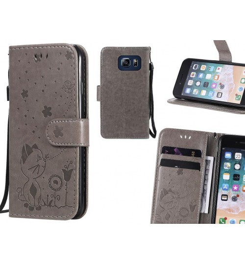 S6 Edge Plus Case Embossed Wallet Leather Case - Grey