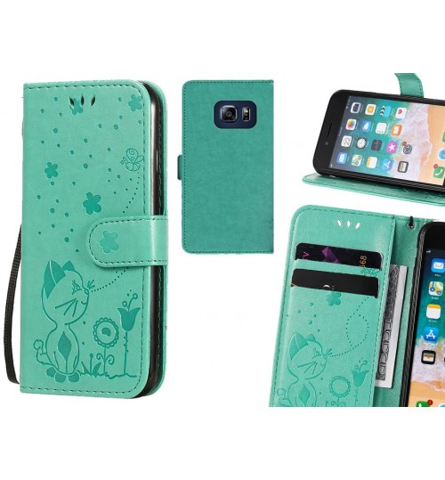 S6 Edge Plus Case Embossed Wallet Leather Case - Green
