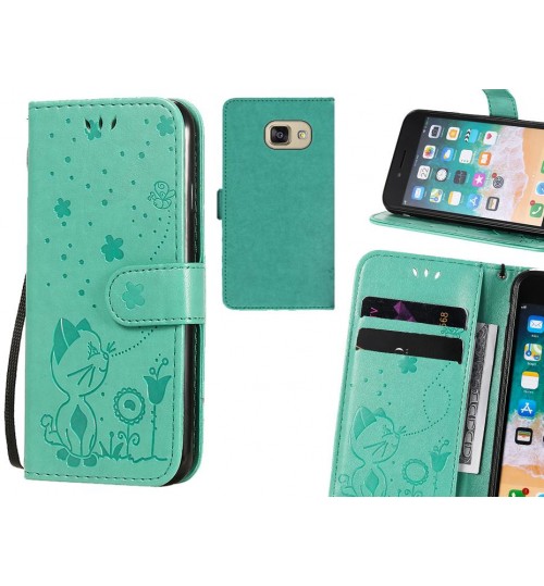 Galaxy A5 2016 Case Embossed Wallet Leather Case - Green