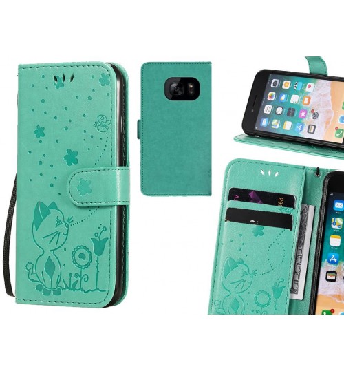 Galaxy S7 Edge Case Embossed Wallet Leather Case - Green