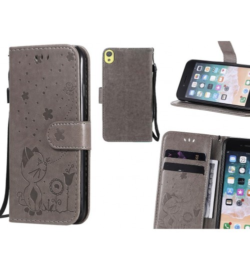 Sony Xperia Xa Case Embossed Wallet Leather Case - Grey