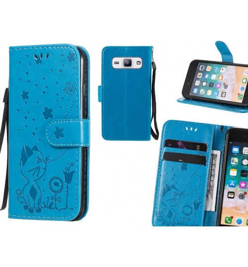 Galaxy J1 Ace Case Embossed Wallet Leather Case - Blue