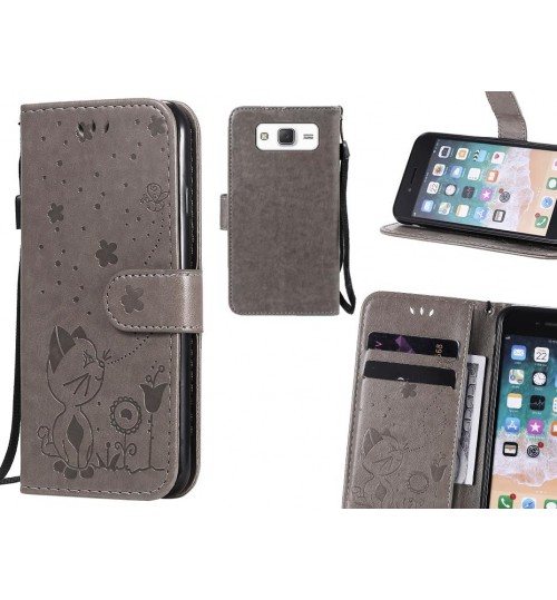 Galaxy J5 Case Embossed Wallet Leather Case - Grey