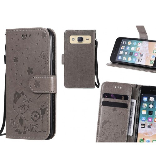 Galaxy J2 Case Embossed Wallet Leather Case - Grey