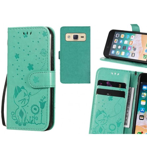 Galaxy J2 Case Embossed Wallet Leather Case - Green
