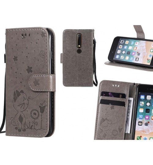 Nokia 6.1 Case Embossed Wallet Leather Case