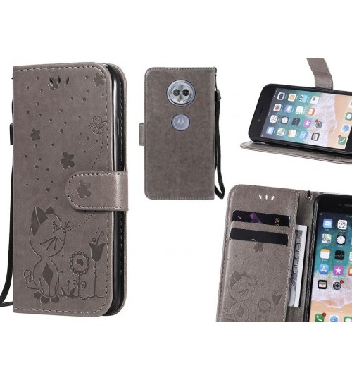 Moto G6 Play Case Embossed Wallet Leather Case - Grey