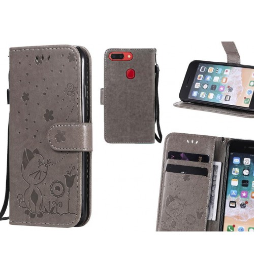 Oppo R15 Pro Case Embossed Wallet Leather Case - Grey