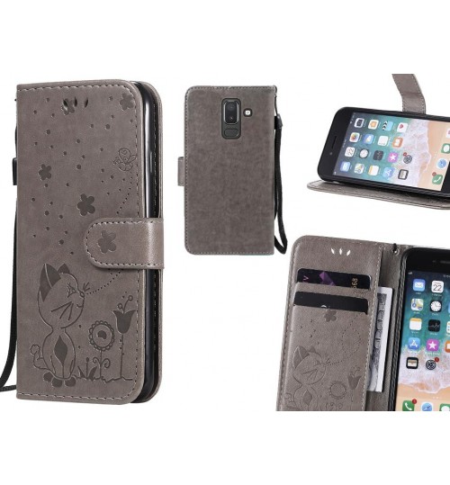 Galaxy J8 Case Embossed Wallet Leather Case