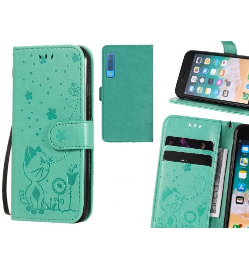 Galaxy A7 2018 Case Embossed Wallet Leather Case - Green