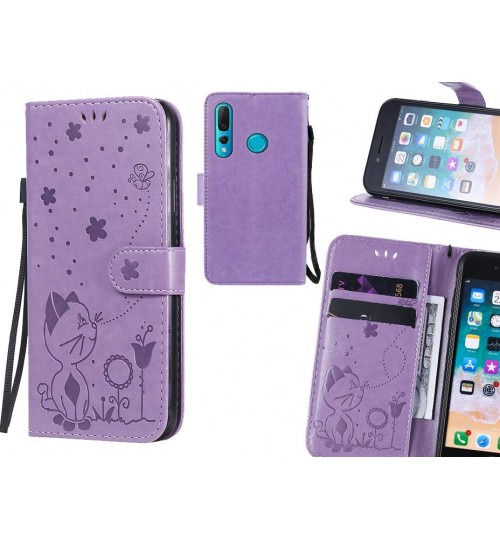Huawei Nova 4 Case Embossed Wallet Leather Case - Purple