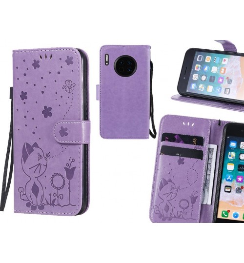 Huawei Mate 30 Case Embossed Wallet Leather Case - Purple