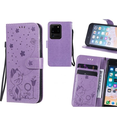 Galaxy S20 Ultra Case Embossed Wallet Leather Case - Purple