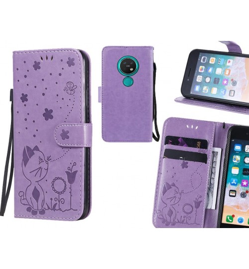 Nokia 7.2 Case Embossed Wallet Leather Case - Purple