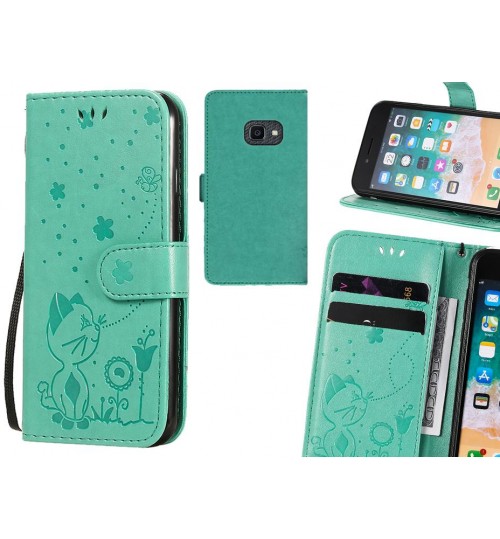 Galaxy Xcover 4s Case Embossed Wallet Leather Case - Green