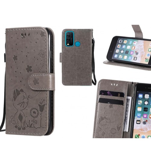 Vivo Y30 Case Embossed Wallet Leather Case - Grey