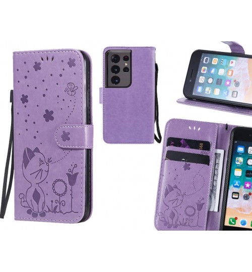 Galaxy S21 Ultra Case Embossed Wallet Leather Case - Purple