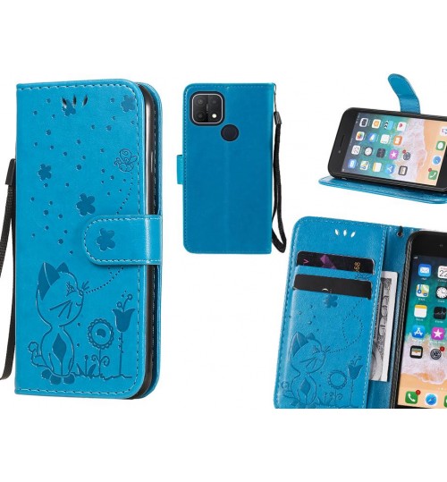 Oppo A15 Case Embossed Wallet Leather Case - Blue
