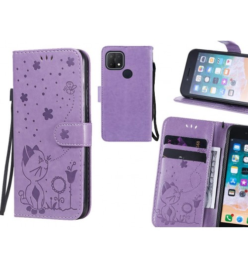 Oppo A15 Case Embossed Wallet Leather Case - Purple