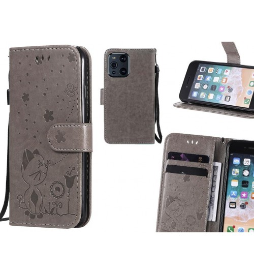 Oppo Find X3 Pro Case Embossed Wallet Leather Case - Grey